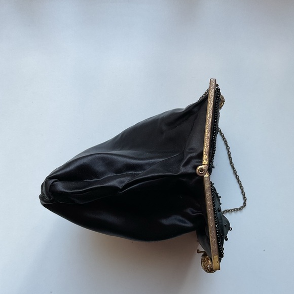 29. Vintage Black Beaded Clutch Satin Inside - Picture 8 of 12